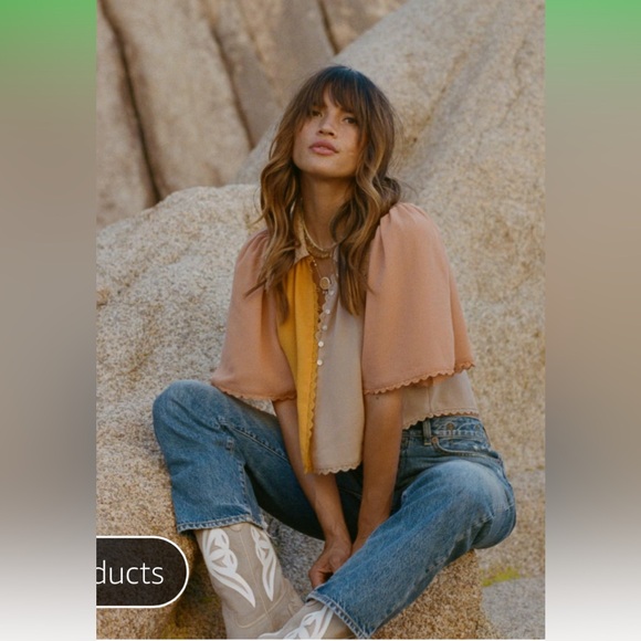 New The Bright Side Rocky Barnes Morning Light Lace Blouse Desert Sandstone sz L - Picture 4 of 10